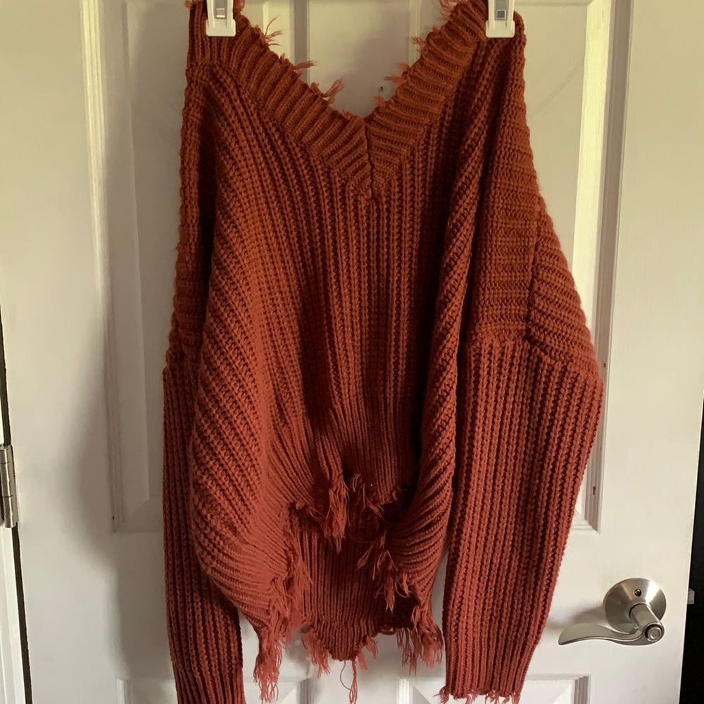 fringe v-neck sweater